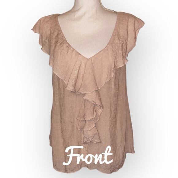 New Look Brand Ladies Boho style Ruffle V-Neck Sleeveless Sheer Blouse-BGE LG - Picture 1 of 4